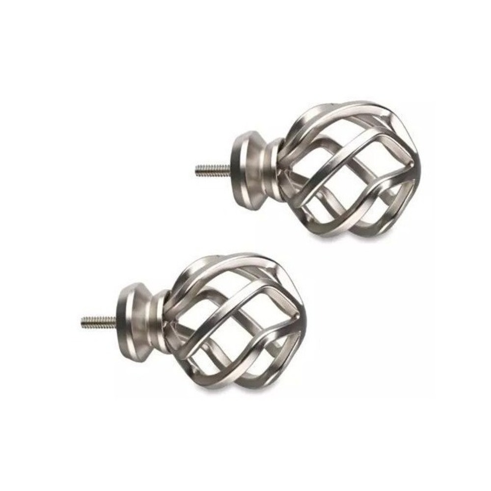 Cambria Birdcage Finials Set of 2 Brushed Nickel Silver New Twisted Metal Design